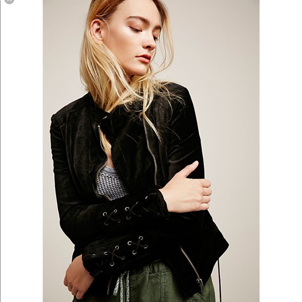Free people black velvet moto jacket size M